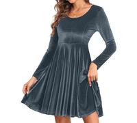 Yutdeng Vestido Terciopelo Mujer Elegante Vestido de Noche Manga Larga Vestidos de Fiesta Corto Vestido de Cóctel Cuello Redondo Mini Vestido Invierno Retro Vestido de Navidad Bodycon Dress Boda Otoño
