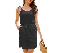 Yutdeng Vestido Tirantes Mujer Vestidos Cortos Verano Playero Vestido Boho con Bolsillos Casual Vestido Bohemio sin Mangas Elegante Vestidos de Verano Corto Vestido de Playa Camisolas,Negro,L