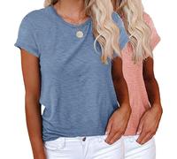 Yutila Pack de 1/2 Camisetas Manga Corta Mujer,Top de Verano con Cuello Redondo,Blusa Básica de Algodón,Color Liso,Suave y Transpirable