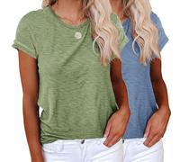 Yutila Pack de 1/2 Camisetas Manga Corta Mujer,Top de Verano con Cuello Redondo,Blusa Básica de Algodón,Color Liso,Suave y Transpirable