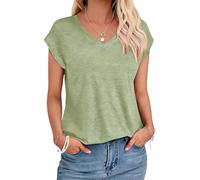 Yutila Pack de 1/2 Camisetas Manga Corta Mujer,Top de Verano Elegante con Cuello en V,Blusa Básica Color Liso, Cómoda y Suave Transpirable