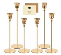 YUTUY Candelabros de Metal,6 pcs Candelabro Dorado,Candelabro Decorativos de Velas,Vintage Cónicas Portavelas de Metal Alto,para Decoración del Hogar,Bodas,Cenas,Navidad,Fiestas,incluir 1tarjeta