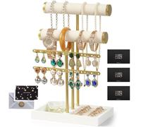 YUTUY Organizador de Joyas 3 Niveles,Soporte para Joyas,Soporte de Exhibición de Pendientes,Expositor con Barra en T Extraíble,Bandeja de Terciopelo para Collares,Anillos,Relojes,Pulseras,Tachuelas