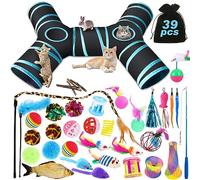YUTUY Set de 39 Piezas para Gatos con Túnel, Palo Divertido, Ratones, Hierba Gatera, Bolas, Campanas, Tumbler y Peces