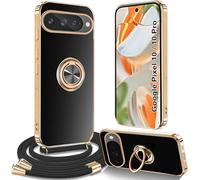 Yutwo Funda con Cuerda Google Pixel 10/10 Pro, Carcasa para Google Pixel 10/10 Pro con Correa Colgante Ajustable Collar de Cuello con Anillo Soporte Funda con Cordón - Negro
