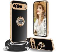 Yutwo Funda con Cuerda Google Pixel 10 Pro XL, Carcasa para Google Pixel 10 Pro XL con Correa Colgante Ajustable Collar de Cuello con Anillo Soporte Funda con Cordón - Negro