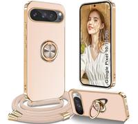 Yutwo Funda con Cuerda para Google Pixel 10/10 Pro, Carcasa para Google Pixel 10 Pro con Correa Colgante Ajustable Collar de Cuello con Anillo Soporte Funda con Cordón, Rosa