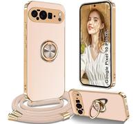Yutwo Funda con Cuerda para Google Pixel 10 Pro XL, Carcasa para Google 10 Pro XL con Correa Colgante Ajustable Collar de Cuello con Anillo Soporte Funda con Cordón, Rosa