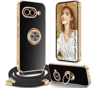 Yutwo Funda con Cuerda para Google Pixel 10A, Carcasa para Google Pixel 10A con Correa Colgante Ajustable Collar de Cuello con Anillo Soporte Funda con Cordón, Negro