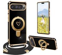 Yutwo Funda para Google Pixel 9 Pro XL con Cuerda, Patrón de Love Suave Carcasa Antigolpes Soporte Funda para Google Pixel 9 Pro XL, Negro