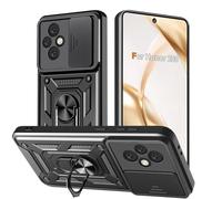 Yutwo Funda para Honor 200 Carcasa, Protección de la Cámara Carcasa con Cubierta de Cámara Deslizante y Soporte de Anill Silicone Anti-Choque Carcasa para Honor 200 - Negro