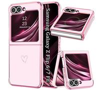 Yutwo Funda para Samsung Galaxy Z Flip 6/7 FE, Antigolpes Carcasa Samsung Z Flip 6/7 FE 5G con Diseño de Corazón, Marco Dorado y Protección Galvanizada Case, Rosa
