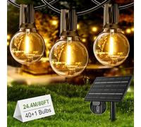Yuusei Guirnalda Luces Exterior, Luces LED 24,4M Solares Exterior, Impermeable IP65 & 2700K Blanco Cálido, Bombillas 40+1 G40 Irrompibles Luz para Jardin, Decoracion, Terraza, Pergolas y Toldos