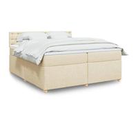 YuuSsea Cama con somier con colchón, color crema, 200 x 200 cm, funda de tela, colchón de muelles ensacados, cabecero, muebles de dormitorio, comodidad, descanso