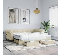YuuSsea Cama de día extensible con cajones, color crema, 90 x 200 cm, piel sintética, sofá cama con espacio de almacenamiento, marco de cama de diseño moderno para habitaciones de invitados, muebles