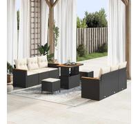 YuuSsea Juego de sofás de jardín con cojín, 11 piezas, color negro y crema, polirratán, resistente a la intemperie, modular, para terraza, balcón, jardín, salón, exterior, sofá