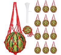 yuuzue 12 redes de sandía con 30 bridas para cables, cunas de hamaca de melón resistentes para enrejado, bolsas colgantes reutilizables, eslingas de frutas, soporte de frutas de malla para melón