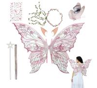 YUVATERA Alas Hadas Mariposa,Alas de Hada para Niñas y Adultos,con Guirnalda,Orejas de Elfo,Varita de Hada,Alas de Ángel para Mujeres para Halloween,Cumpleaños,Carnaval,Cosplay,Fiesta Temática(rosa)