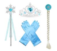 YUVKIN 1 juego de accesorios para princesas, corona, varita, guantes azules, trenzas, lote de 4