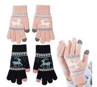 YUVKIN 2 pares guantes térmicos táctiles mujer invierno con estampado de renos navideños para móvil, guantes termicos mujer, guantes invierno mujer (Rosa y negro)