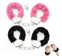 YUVKIN 2 Pcs Esposas con 4 Llaves, Sexy Rosa y Negro Peluche Metal para Cosplay, Accesorio de Fiesta, Disfraz de Policía, Regalo de San Valentín