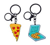 YUVKIN 2 PCS Llaveros de Metal Esmaltado, What a Key Ring!, Diseño de Pizza, Regalo para Parejas, Charm para Bolsos, Anilla Espiral Resistente (4 x 8,5 x 0,2 cm) (Amarillo)