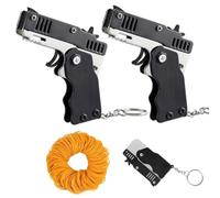 YUVKIN 2 pcs Mini Pistolas de Goma de Metal, Plegables, 6 Disparos con Llavero y 120 Bandas Elásticas, Llavero Metálico para Actividades al Aire Libre para Niños