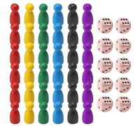 YUVKIN 24PC Figuras de Madera para Juegos de Mesa y 10 Dados de Madera, Piezas de Juego de Madera, Set de fichas de Juego, peones de Cuello, fichas de Botella (Multicolor)