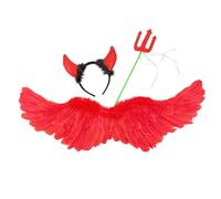 YUVKIN 3 Piezas Disfraz de Ángel para Mujer Set con Alas de Ángel, Cuernos de Diablo y Varita para Carnaval, Halloween, Cosplay y Fiestas Temáticas (Rojo)
