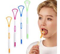 YUVKIN 4 unidades 2 en 1 limpiador de lengua para adultos y niños, cepillo limpiador suave y raspador lingual para higiene bucal y aliento fresco, eliminación de mal olor