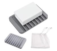 YUVKIN Jabonera de silicona, 2 piezas, con drenaje, diseño antideslizante, para ducha, bañera, lavabo, baño, cocina y encimera, jabonera de viaje, esponja, jaboneras para pastillas de jabón