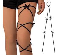 YUVKIN Ligero y Sexy Liga Elástica para Pierna de Mujer, Diseño de Mariposa con Doble Cinturón Cruzado, Cadena Deslizante, Ideal para Cosplay, Fiestas y Festivales de Música (Negro)