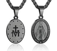 YUVKIN Nuestra Señora de Lourdes Collar Mujer Estatua de María Colgante Medalla de Acero Cadena Veneciana Pascua (Negro)
