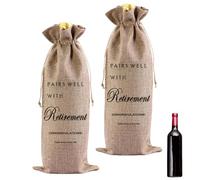 YUVKIN Set de 2 Bolsas de Yute para Botellas de Vino - Regalo Sostenible de Despedida para Jubilación, Perfecto como Empaque de Regalo para Colegas o Jefes al Retirarse