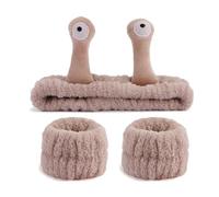 YUVKIN Set de 3 Diademas Spa, Diadema para Mascarillas Faciales con Diseño de Caracol, Cinta de Pelo Adorable para Skincare con 2 Brazaletes, Ideal para Mujeres y Niñas (marrón café)