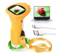 YUWJOOWEE Microscopio Digital Niños con Pantalla IPS de 2.0'' y 8 Luces LED, 200x, Recargable, Portátil, 2MP y 200-1000X, Amarillo