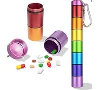 YUWJOOWEE Pastillero de metal para 7 días, 7 compartimentos, arco iris, caja de pastillas de metal, impermeable, llavero para viajes, exteriores, viajes, senderismo, camping
