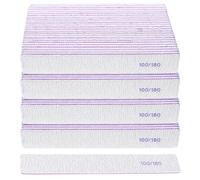 YUXIANLB 100 limas de uñas de grano 100/180, tabla de esmeril reutilizable profesional para uñas, herramientas de manicura lavables de doble cara para extensión de uñas naturales, gel y herramientas