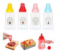 YUXIANLB 4 mini botellas de ketchup, botellas pequeñas de 25 ml para condimentos con tapa de rosca resistente, dispensadores portátiles de salsa de miel para aderezos de ensalada para niños y adultos,