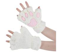 YUXIANLB Guantes de garras de gato sin dedos, pata de oso de felpa, guantes de pata de gato, guantes de gato de invierno suaves y cálidos, para cosplay, blanco, M