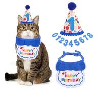 YUXIANLB Suministros de fiesta de cumpleaños para gatos, niñas, gatos, gatitos, bandana para gatos, sombrero de cumpleaños con números, babero de cumpleaños para mascotas, trajes para gatos y gatitos