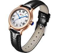 Yuxier Reloj de cuarzo para mujer, clásico, vintage, correa de piel, impermeable, deportivo, calendario, para mujer, Negro, rosa y dorado