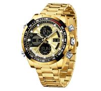 Yuxier Reloj de pulsera analógico digital para hombre, para deportes al aire libre, fecha, multifunción, esfera grande, alarma, cronómetro, impermeable, militar, Dorado., pulsera