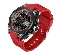 Yuxier Reloj militar para hombre, impermeable, táctico, para exteriores, analógico, con LED, alarma, cronómetro, temporizador, fecha y día, rosso