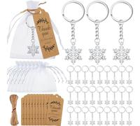 Yuxung 150 recuerdos de fiesta de invierno, incluyendo 50 llaveros de copo de nieve, 50 bolsas de organza con cordón y 50 etiquetas de agradecimiento, decoraciones de fiesta de copo de nieve para