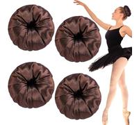 Yuxung 4 unidades de moño de satén para el pelo, color marrón oscuro, retiene la humedad, fácil de peinar, para mujeres, damas, ballet militar y negocios