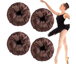 Yuxung 4 unidades de moño de satén para el pelo, color marrón oscuro, retiene la humedad, fácil de peinar, para mujeres, damas, ballet militar y negocios