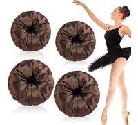 Yuxung 4 unidades de moños de satén para el cabello, para hacer moños de satén, retienen la humedad, fáciles de peinar, para mujeres, damas, ballet militar y negocios (marrón, pequeño, mediano)