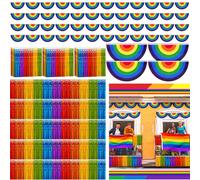 Yuxung 9 piezas de decoración de flotador del desfile del orgullo arcoíris, incluye 5 banderas plisadas de 20 pies con flecos y 4 guirnaldas de banderines de bandera