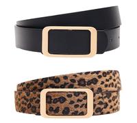 YUYANGDZI 2 cinturones de piel para mujer, para vaqueros, pantalones, vestidos, color negro y estampado de leopardo, hebilla dorada intercambiable, 3 cm de ancho, Black+Leopard Pattern, M 110cm:Für